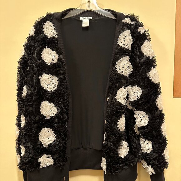 OO LALA women's black with white cardigan sweater SIZE LARGE - Picture 8 of 16